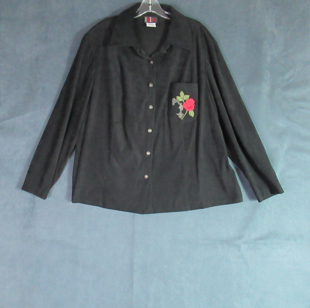 Vintage R&K Originals Shirt Womens 20W Black Rose Long Sleeve Button Up Western
